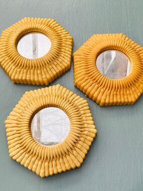 Vintage Homco Faux Rattan Mirror Trio Octagon Shaped, Set of Three Mirrors